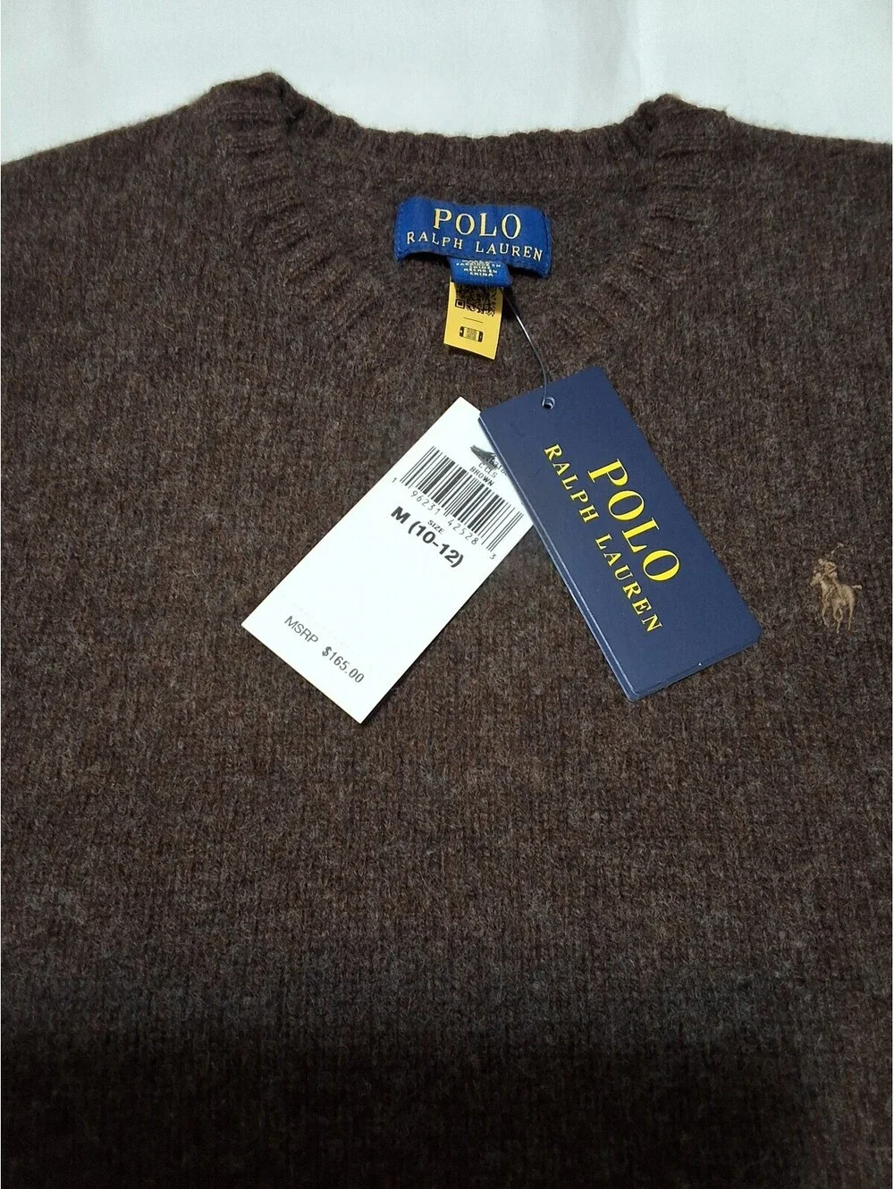 Polo Ralph Lauren Boy's Brown Wool Crewneck Sweater with Elbow Patches Size M